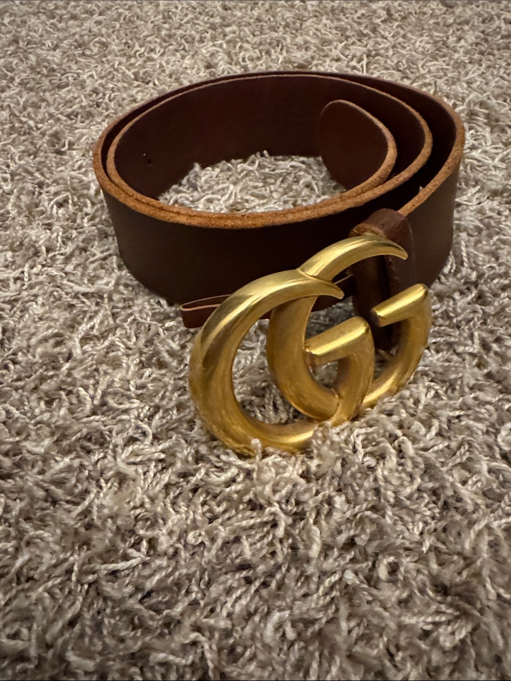 Gucci Brown Leather Belt with Gold Double-G Buckle